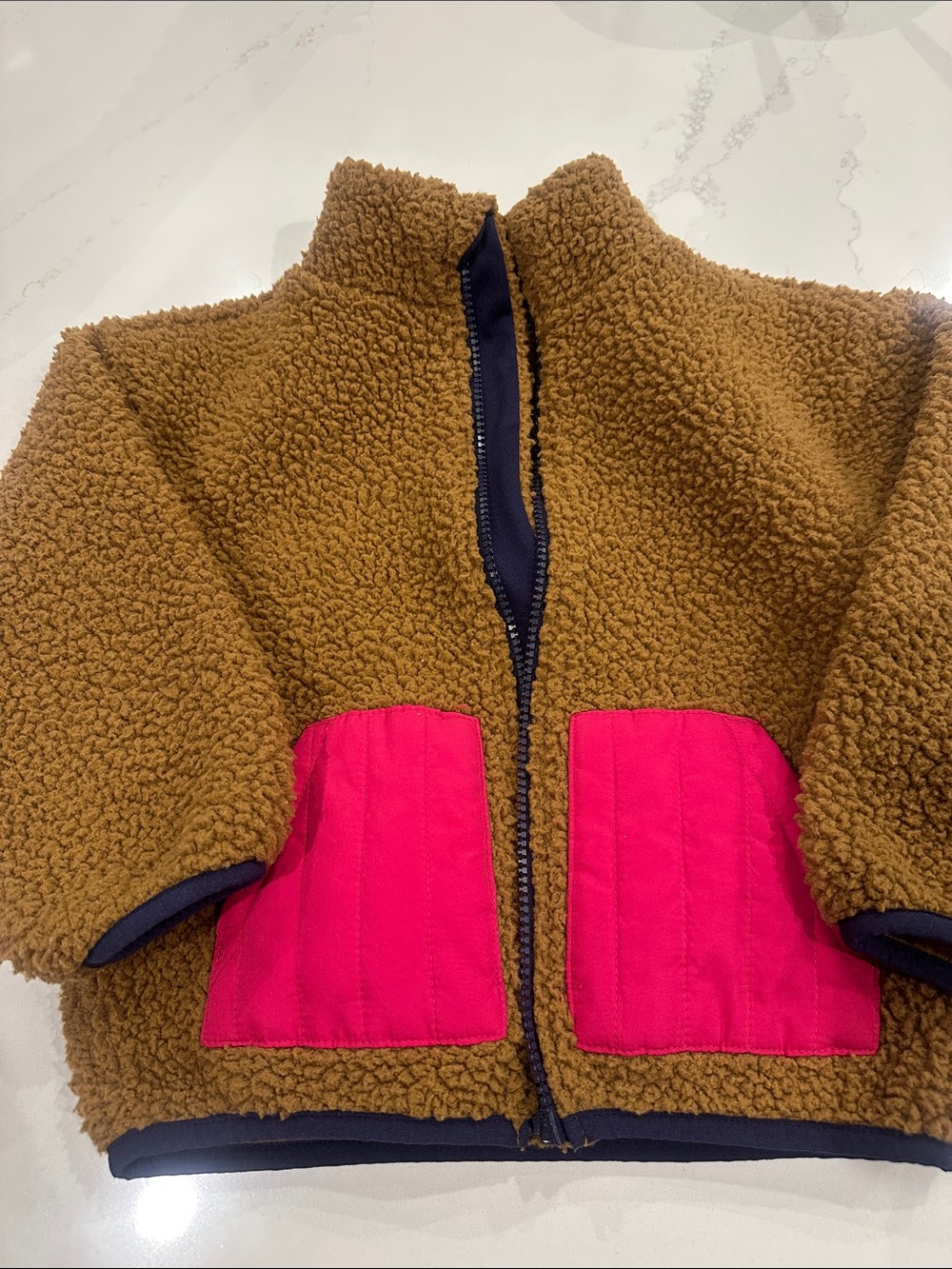 Old Navy Fall Brown Sherpa Zip up with magenta pockets size 4T